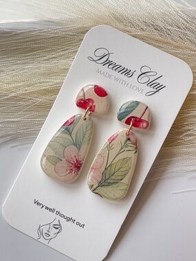 Floral Drop Earrings - Pink Green